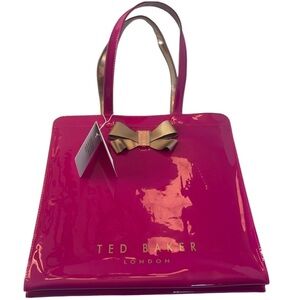 Ted Baker large icon shoulder bag tote fuchsia pink plain bow purse pocketbook